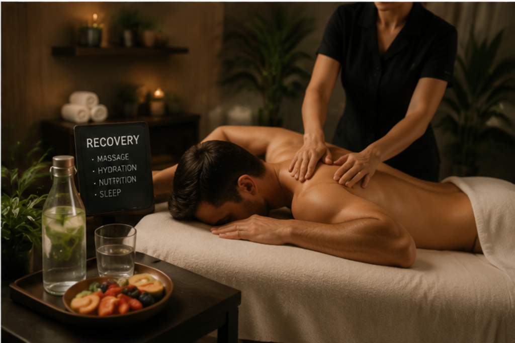 Professional massage therapy session at a wellness recovery retreat designed to support athletic sleep tourism and muscle recovery